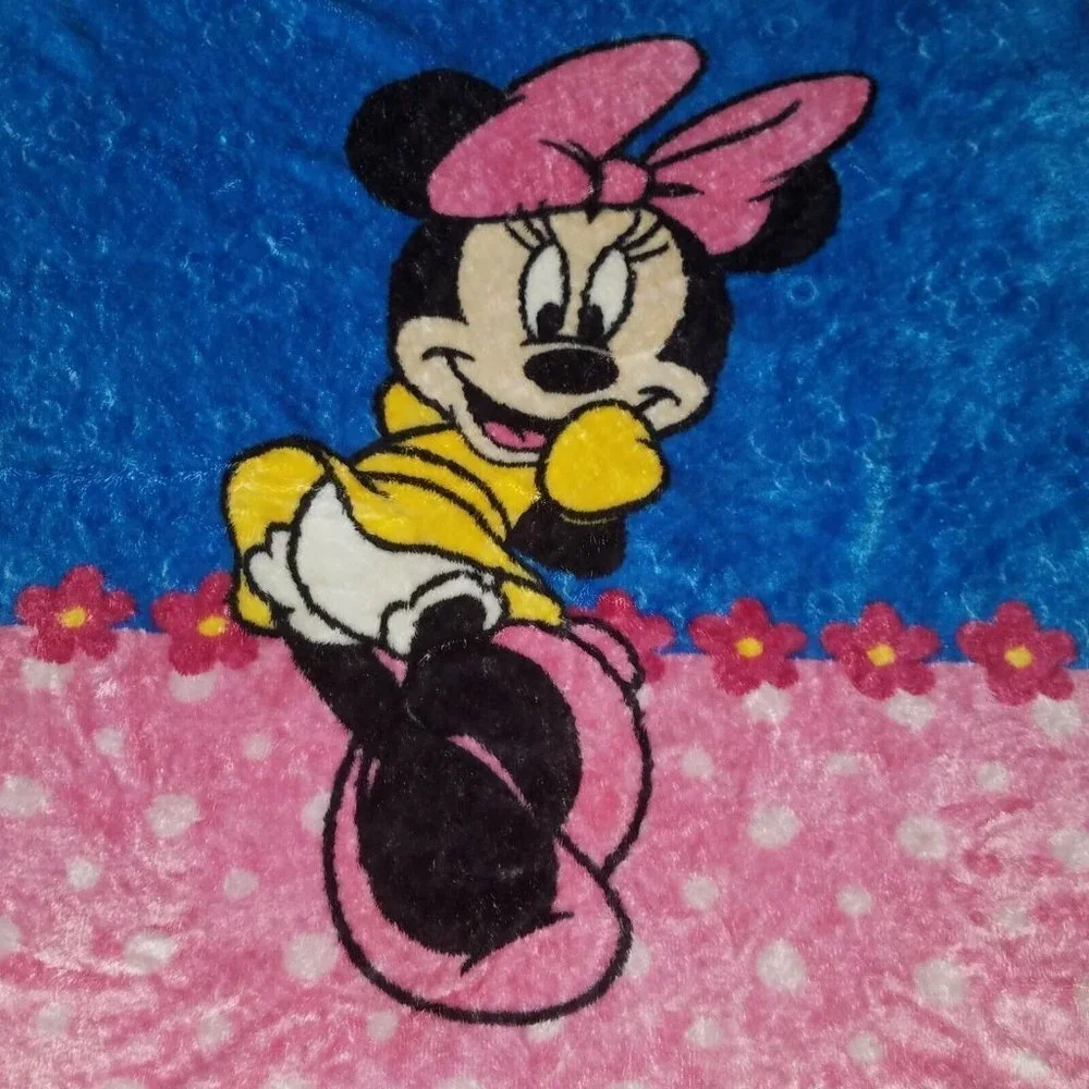 VTG Minnie Mouse Baby Blanket Pink Blue Disney Crown Crafts Acrylic Blend